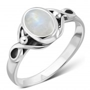 Rainbow Moonstone Celtic Knot Silver Ring, r5